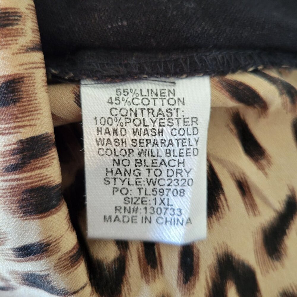Umgee USA Black Tunic Dress Leopard Print Frayed Hem XL Linen Blend Hi Low - Picture 7 of 7
